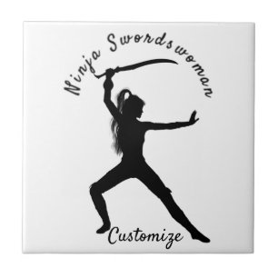 Ninja Swordswoman Silhouette Thunder_Cove Ceramic Tile