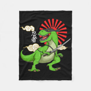 Ninja T-rex Funny Japanese Style Art Sticker Fleece Blanket