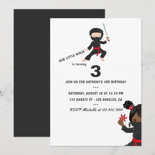 Ninja themed Birthday Party Invitation (Front/Back)