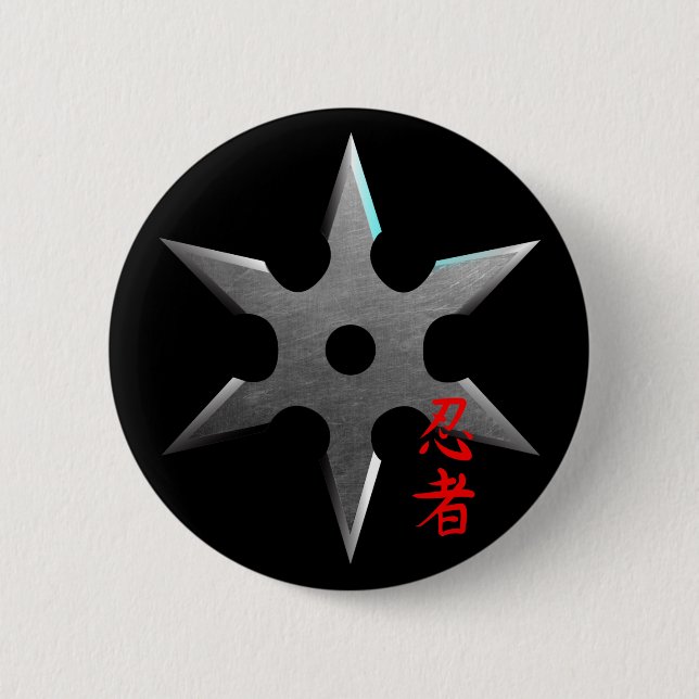 Ninja Throwing Star 6 Cm Round Badge (Front)
