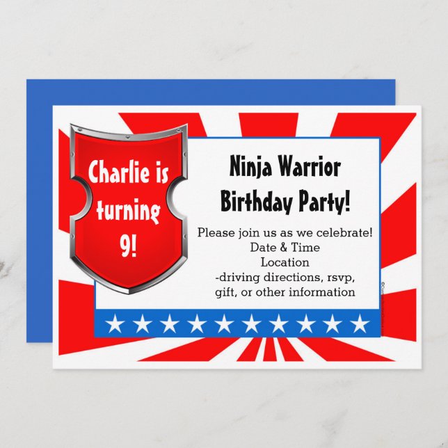 Ninja Warrior Birthday Party Kids Boys Patriotic Invitation (Front/Back)