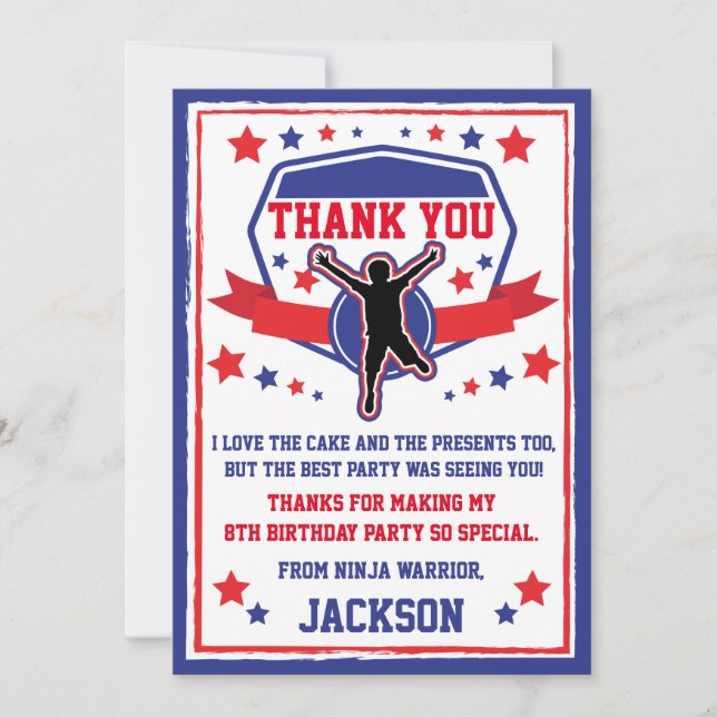 Ninja Warrior Birthday Party Thank you Card (Front)