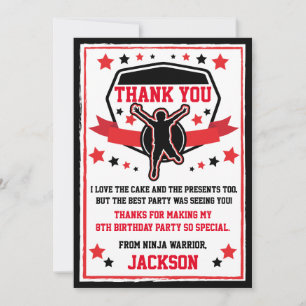 Ninja Warrior Birthday Party Thank you Card