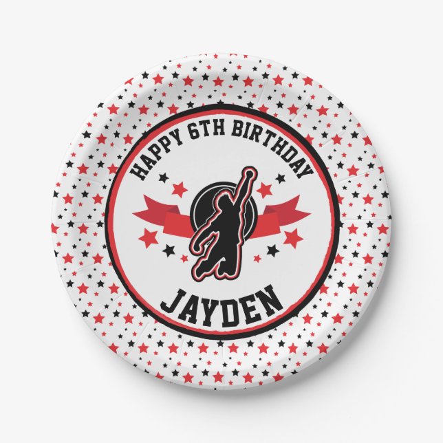 Ninja Warrior Black and Red Birthday Party Paper Plate (Front)