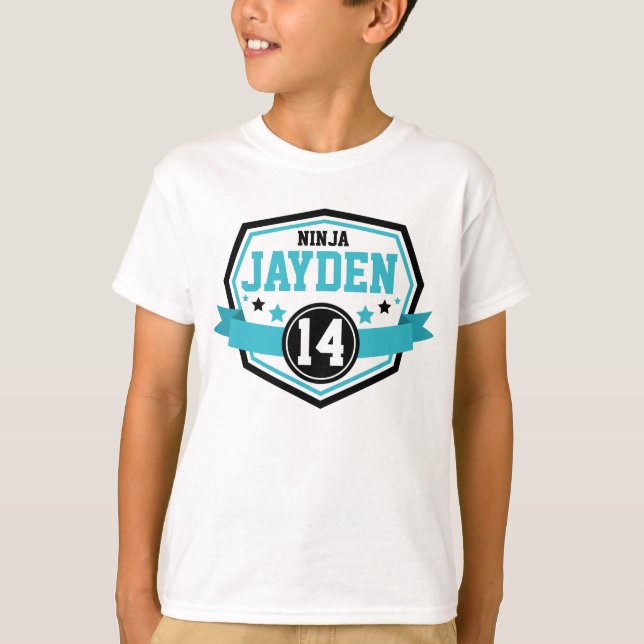 Ninja Warrior Boys Birthday Party Name & Age T-Shirt (Front)