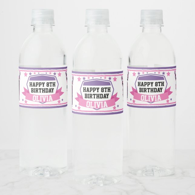 Ninja Warrior Girl Pink Purple Birthday Drink Water Bottle Label (Bottles)