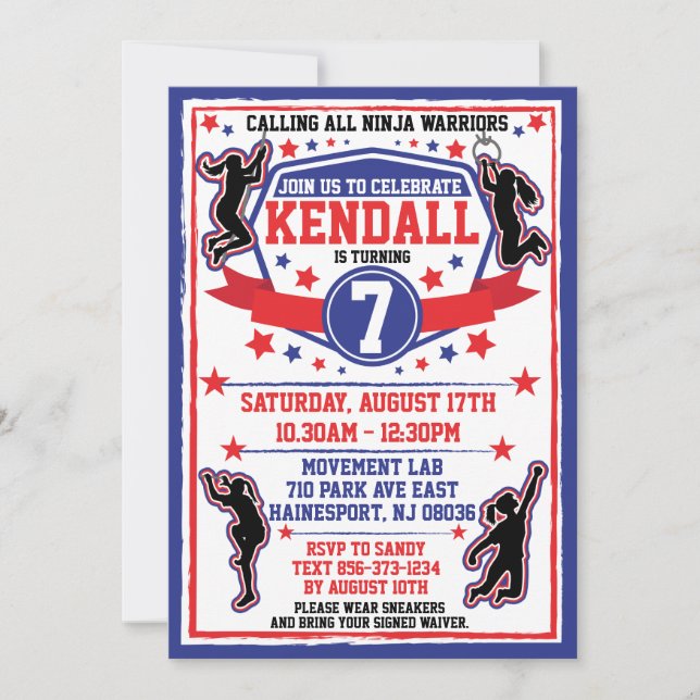 Ninja Warrior Girls Birthday Party Invitation (Front)