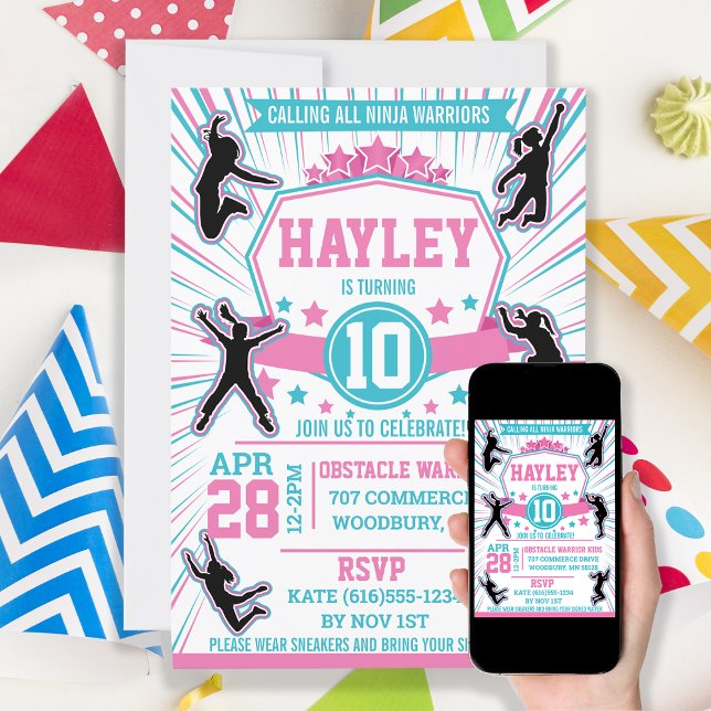 Ninja Warrior Girls Birthday Party Obstacle Course Invitation (Creator Uploaded)