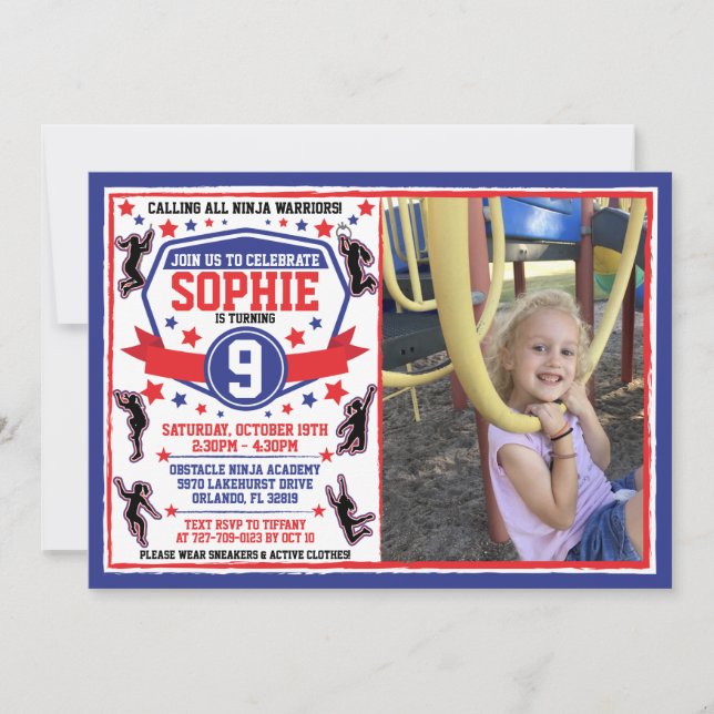 Ninja Warrior Girls Birthday Photo Invitation (Front)