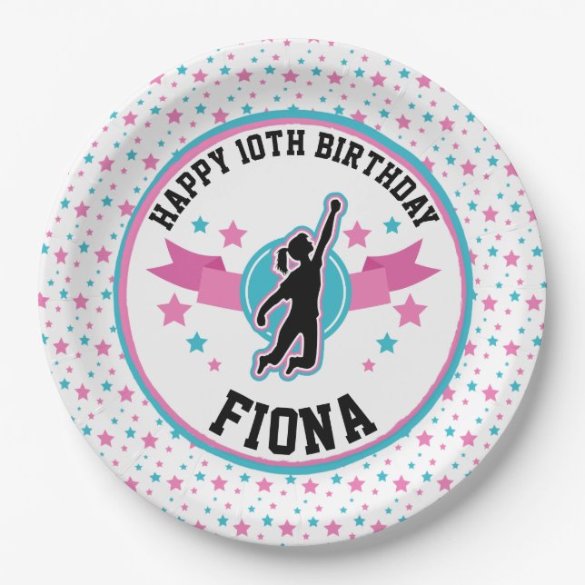 Ninja Warrior Girls Pink and Teal Birthday Party Paper Plate (Front)
