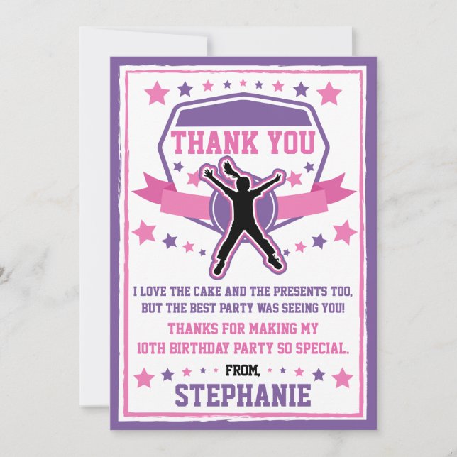 Ninja Warrior Girls Pink & Purple Thank you Card (Front)
