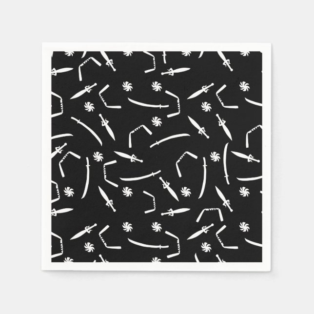 Ninja Warrior Kids Birthday Party Black and White Napkin (Front)