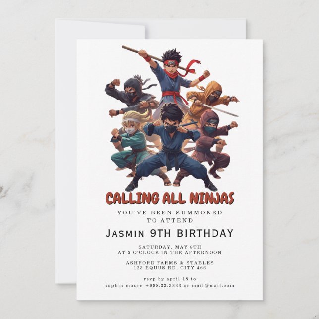 Ninja Warrior Kids Birthday Party Invitation (Front)