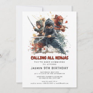 Ninja Warrior Kids Birthday Party Invitation