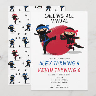 Ninja Warrior Kids Joint Karate Birthday Party Invitation