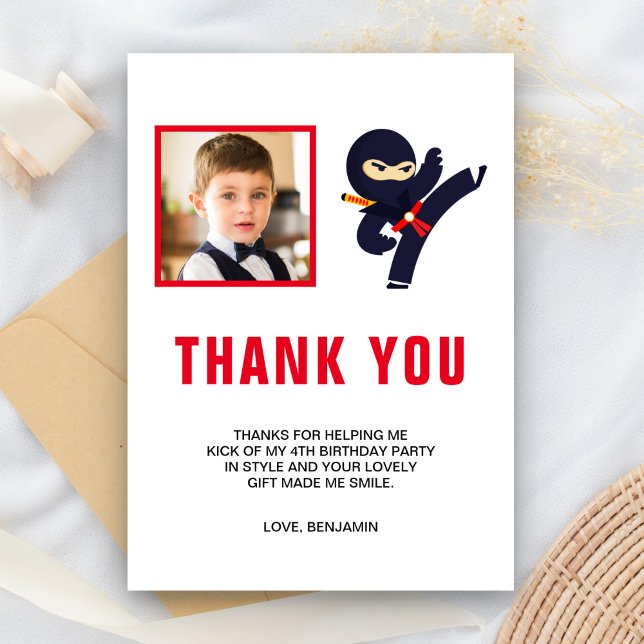 Ninja Warrior Kids Photo Birthday Party Thank You Card (Creator Uploaded)