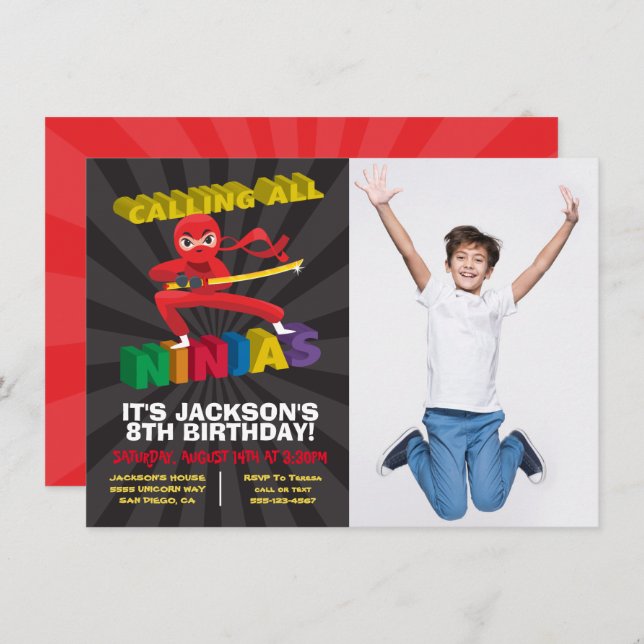 Ninja Warrior Photo Birthday Party Invitation (Front/Back)