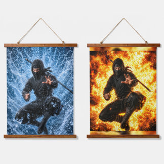 Ninja Water and Green Eyes Two-Panel Wall Tapestry
