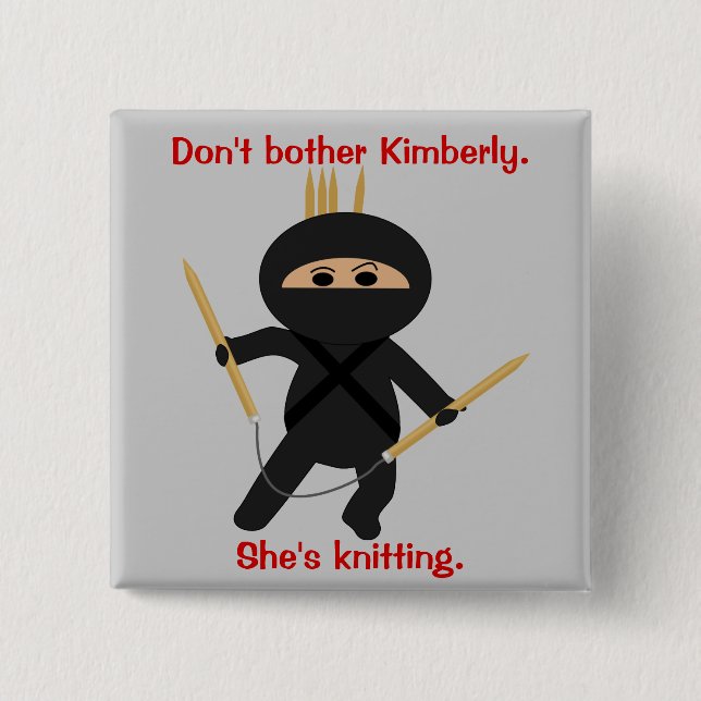 Ninja With Circular Knitting Needles 15 Cm Square Badge (Front)