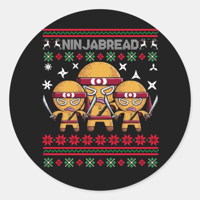 Ninjabread Cookie Gingerbread Man Ninja Christmas  Classic Round Sticker (Front)