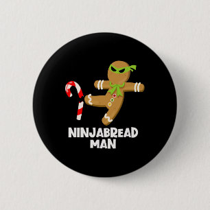 Ninjabread man fun ginja kicking candy cane christ 6 cm round badge