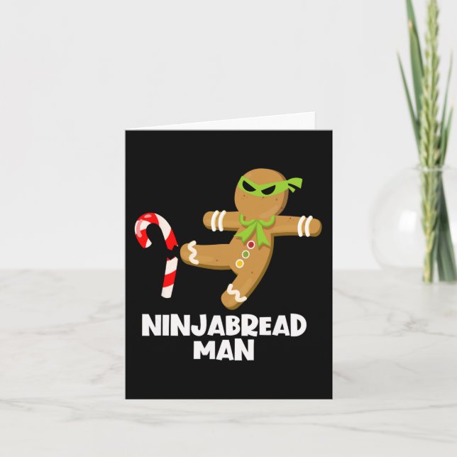 Ninjabread man fun ginja kicking candy cane christ card (Front)