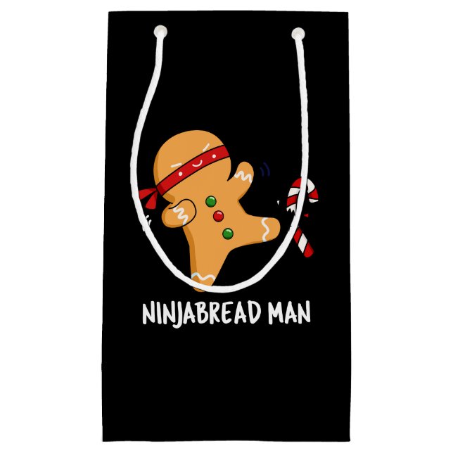 Ninjabread Man Funny Gingerbread Pun Dark BG Small Gift Bag (Front)