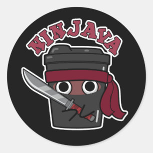 Ninjava Funny Ninja Java Coffee Pun Dark BG Classic Round Sticker