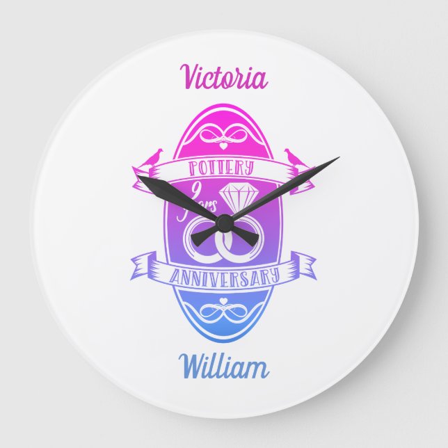 Ninth 9th wedding anniversary traditional pottery large clock (Front)