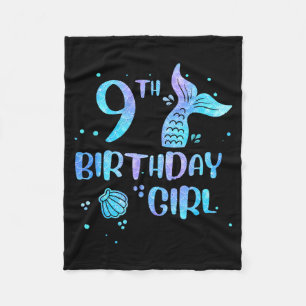 Ninth Birthday Girl Mermaid 9th Toddlers Back to Fleece Blanket