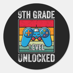 Ninth Grade Level Unlocked Video Game Student Gift Classic Round Sticker