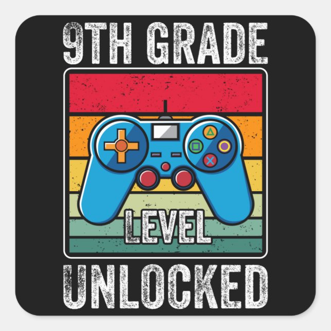Ninth Grade Level Unlocked Video Game Student Gift Square Sticker (Front)