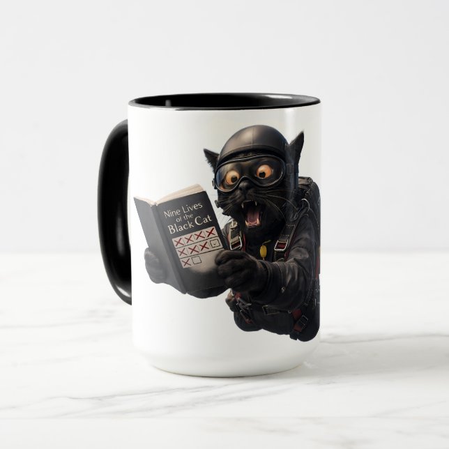 Ninth life, oh bugger, funny skydiving black cat t mug (Front Left)