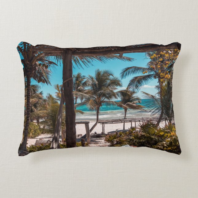 Nipa hut under coconut palm trees decorative cushion (Front)