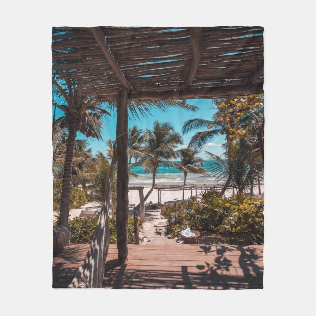Nipa hut under coconut palm trees fleece blanket (Front)