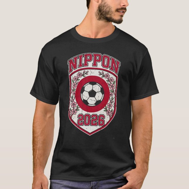 Nippon Japan Soccer 2026 Crest with Cherry Blossom T-Shirt (Front)