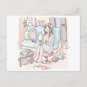 Niraku an illustration of a woman sitting barefo postcard