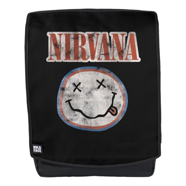 Nirvana Red White & Blue Smiley Face Backpack (Front)