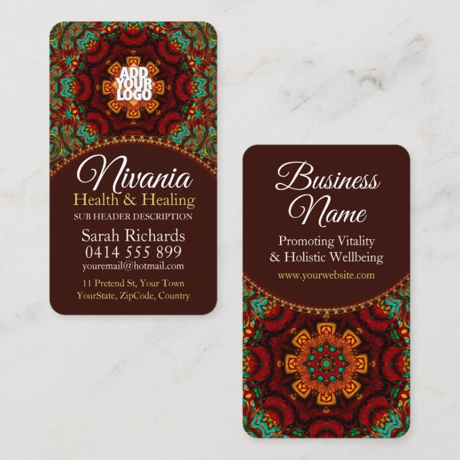 Nirvania Earth Add Your Logo Mandala Wellness Business Card (Front/Back)