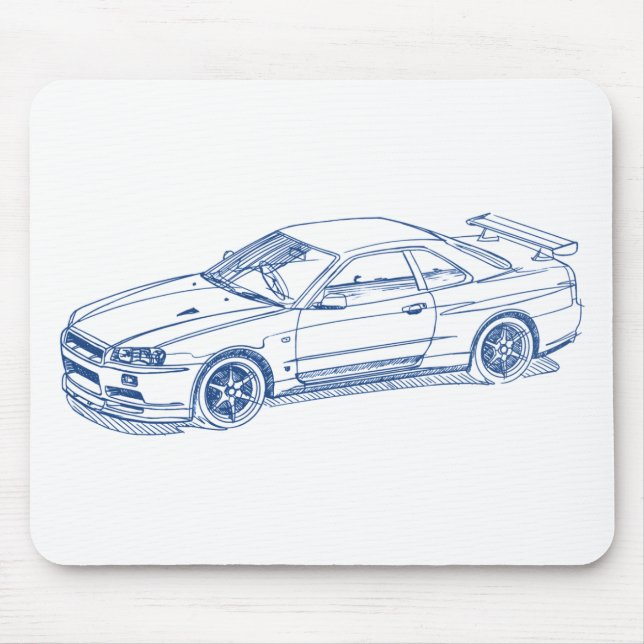 Nis Skyline GTR R34 2000 sketch Mouse Pad (Front)