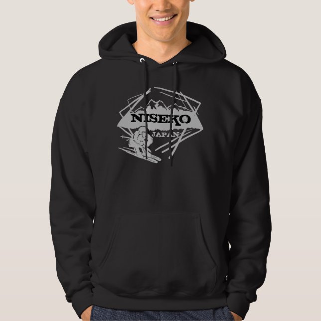 Niseko Japan black grey ski logo art guys hoodie (Front)