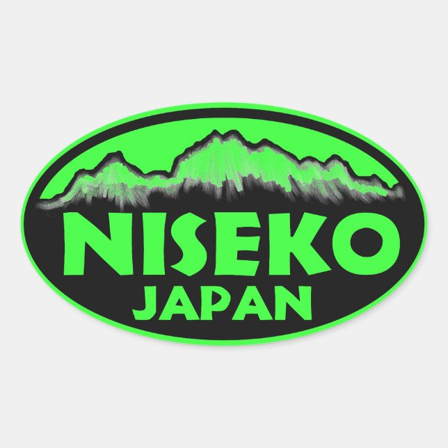 Niseko Japan green oval stickers (Front)