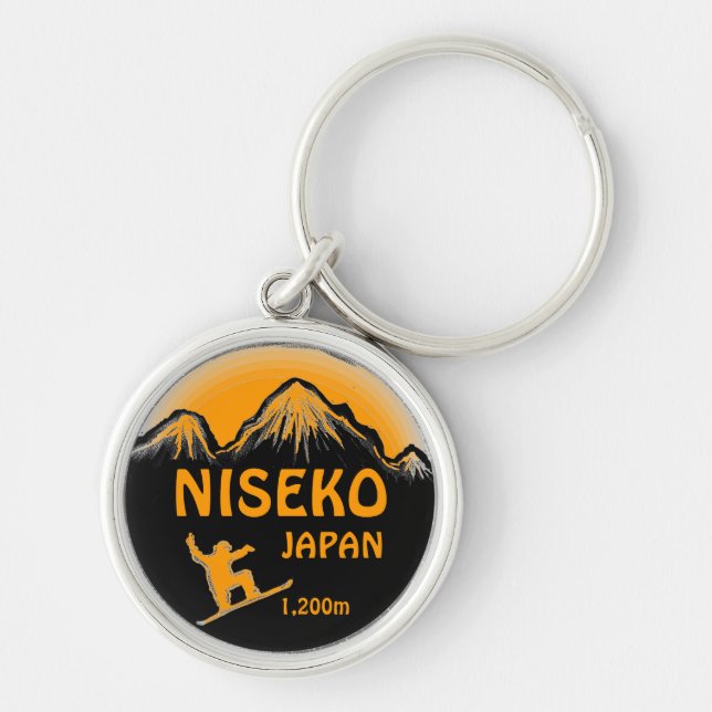 Niseko Japan orange snowboard art keychain (Front)