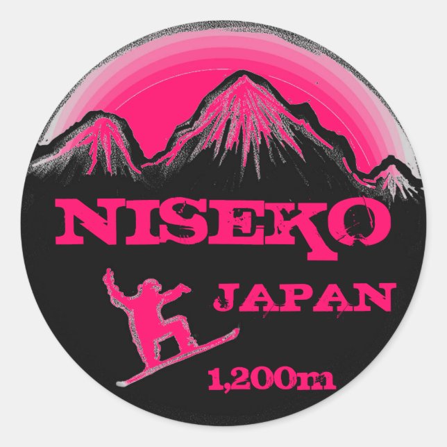 Niseko Japan pink snowboard art souvenir stickers (Front)