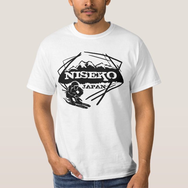 Niseko Japan ski logo art black white value tee (Front)