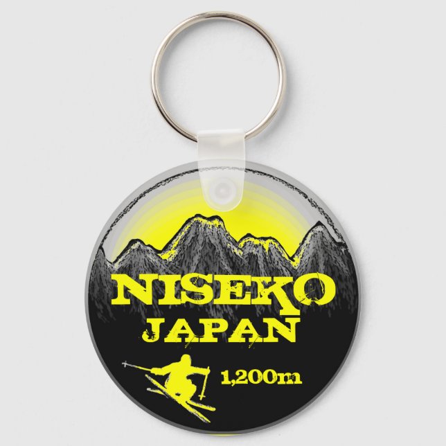 Niseko Japan yellow ski art keychain (Front)