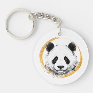 Nishiki Series - Gold Sumi-e Gazing Panda Key Ring