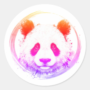 Nishiki Series - Neon Sumi-e Gazing Panda Classic Round Sticker