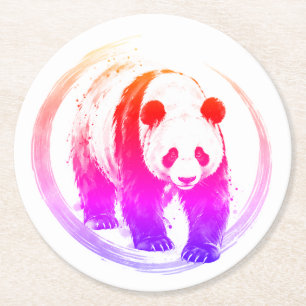 Nishiki Series - Neon Sumi-e Walking Panda Round Paper Coaster