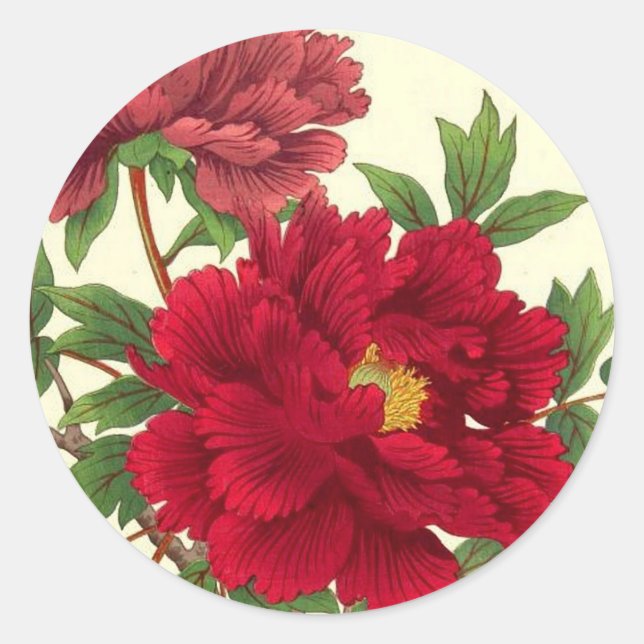 Nishimura Hodo Peony Japanese Flowers Fine Art Classic Round Sticker (Front)